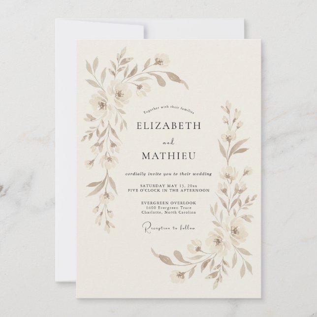 Beige Serene Botanical Wedding Invitation (Front)