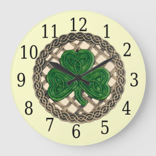 Beige Shamrock And Celtic Knots Round Clock