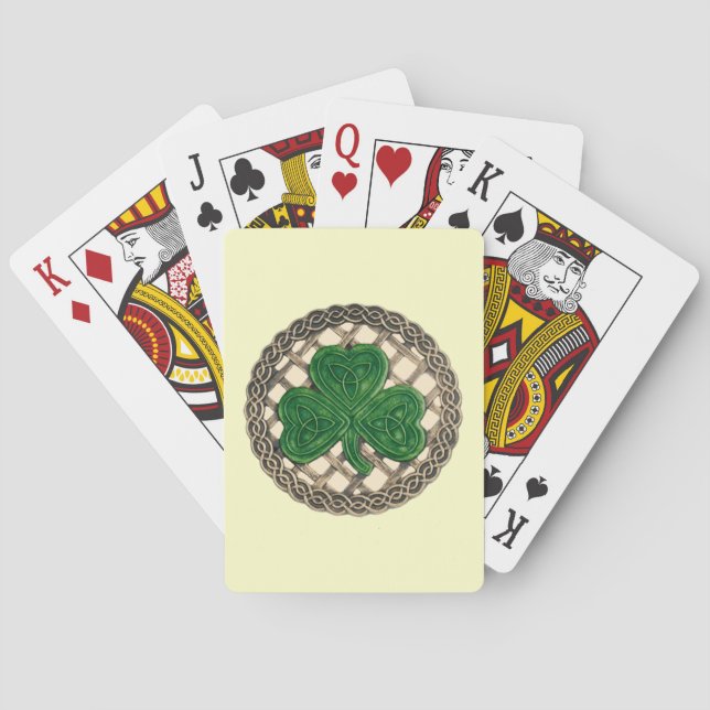 Beige Shamrock On Celtic Knots Playing Cards (Back)