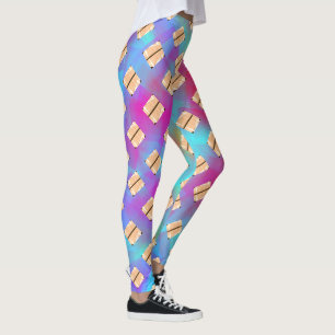 Beige shapes, blue to pink circles or hexagon leggings