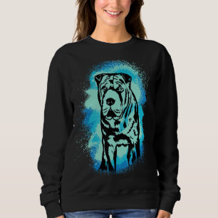 Beige Sharpei Paint Blue Design Dog Mom Dad Sweatshirt