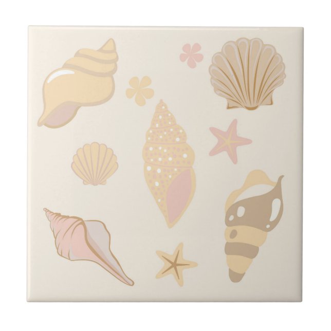  Beige Shells Pattern Ceramic Tile (Front)