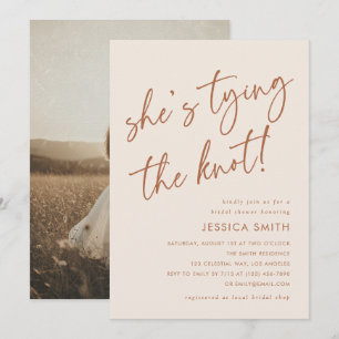 Beige She's Tying the Knot Bridal Shower Photo Invitation