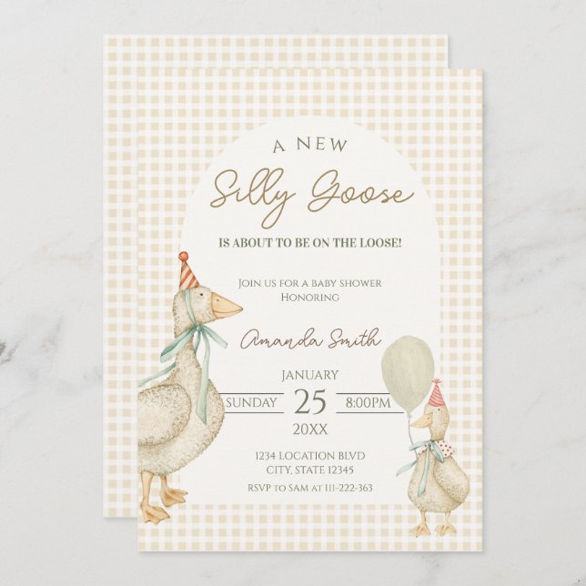 Beige Silly Goose Baby shower Invitation (Front/Back)