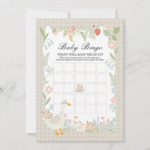 Beige Silly Goose Floral Gingham Baby Bingo Game Invitation
