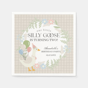 Beige Silly Goose Floral Gingham Birthday Napkin