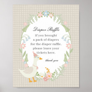 Beige Silly Goose Floral Gingham Diaper Raffle Sig Poster