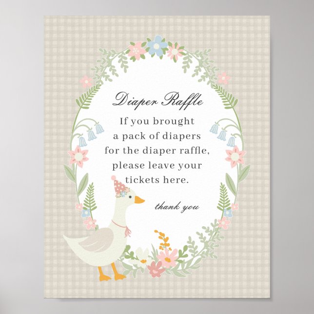Beige Silly Goose Floral Gingham Diaper Raffle Sig Poster (Front)