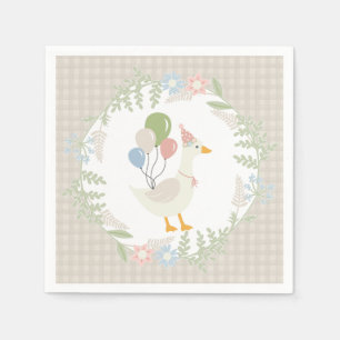 Beige Silly Goose Floral Gingham Paper Napkin
