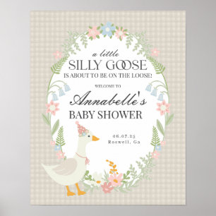 Beige Silly Goose Gingham Baby Shower Welcome Sign