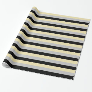 Beige, Silver and Black Stripes Wrapping Paper