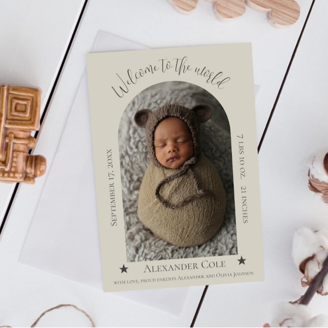 Beige Simple Arch Frame Photo Birth Announcement (Beige Simple Arch Frame Photo Birth Announcement)