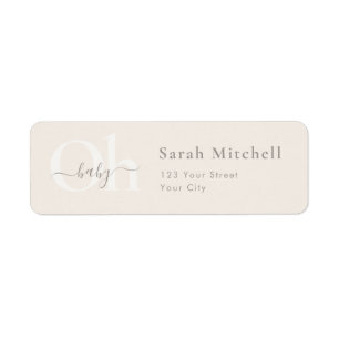 Beige Simple Chic Oh Baby Shower Return Address Label