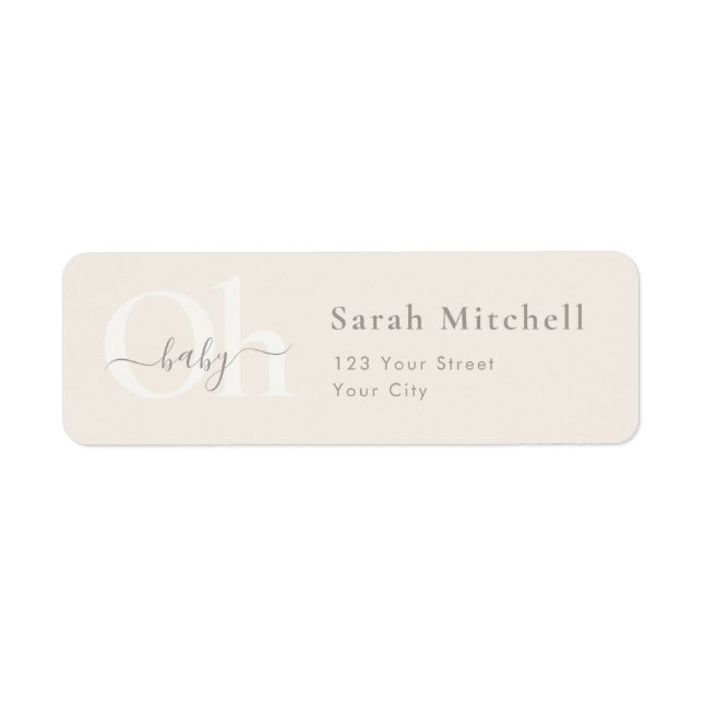Beige Simple Chic Oh Baby Shower Return Address Label (Front)