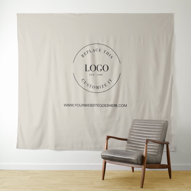 Beige Simple Custom backdrop Company Logo website Tapestry (In Situ (Horizontal))