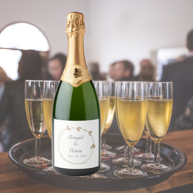 Beige Simple Heart Wreath Wedding Sparkling Wine Label (In Situ Wedding)