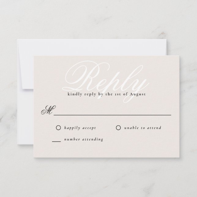 Beige Simple Modern Elegant Minimal Monogram RSVP Card (Front)