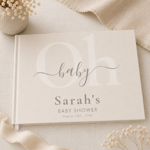 Beige Simple Neutral Oh Baby Shower Minimalist Guest Book
