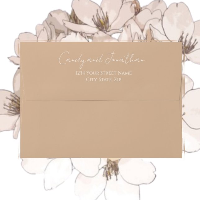 Beige Simple Style Modern Script Wedding Envelope (In Situ Flowers)