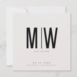 Beige Sleek Square Monogram Wedding Save the Date