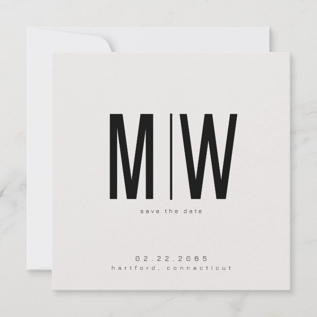 Beige Sleek Square Monogram Wedding Save the Date (Front)