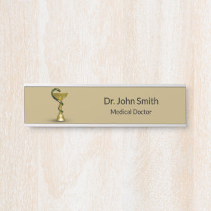 Beige Snake Bowl Hygieia Gold Caduceus Medical Door Sign