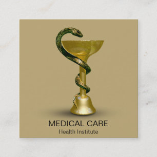 Beige Snake Bowl Hygieia Medical Gold Caduceus Square Business Card