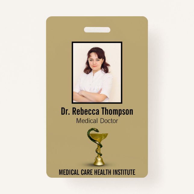 Beige Snake Medical Bowl Hygieia Gold Photo ID Badge (Front)