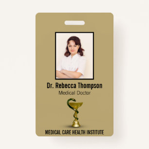 Beige Snake Medical Bowl Hygieia Gold Photo ID ID Badge