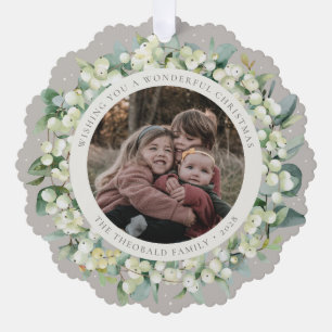 Beige Snowberry+Eucalyptus Christmas Wreath Photo  Tree Decoration Card