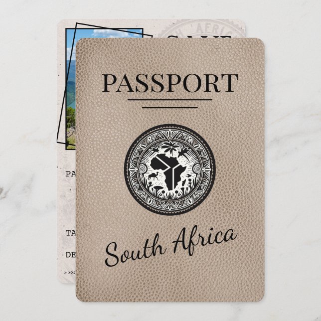 Beige South Africa Passport Save The Date (Front/Back)