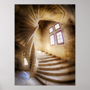 Beige spirl staircase, France Poster