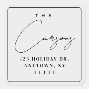Beige Square Modern Script Return Address Label