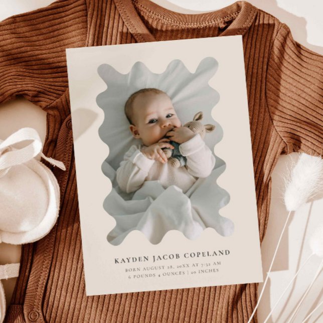 Beige Squiggly Frame Birth Announcement Photo (Creator Uploaded)