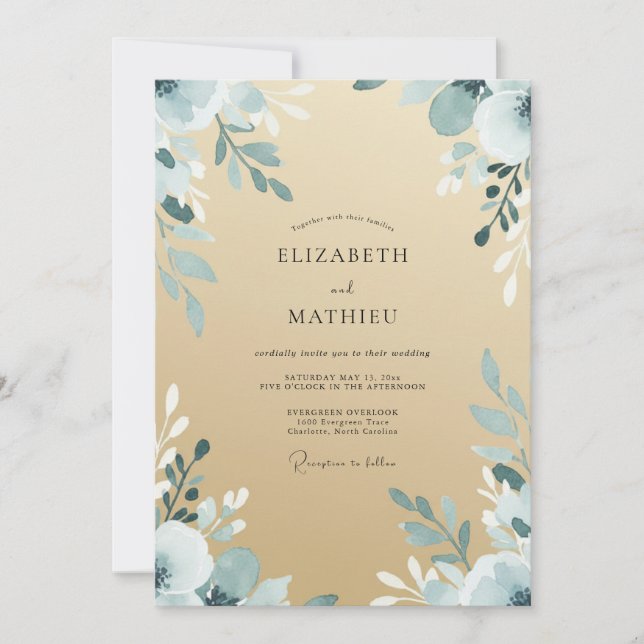 Beige Steel Leaf Wedding Invitation (Front)