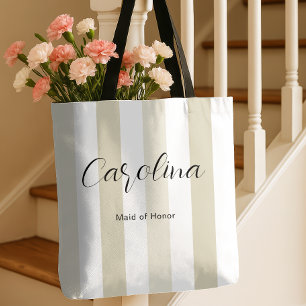 Beige Stripe Bridesmaid Bridal Party Bachelorette Tote Bag