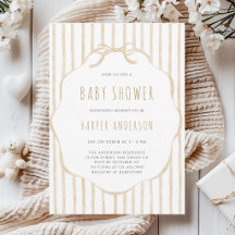 Beige Stripe with Frame Gender Neutral Baby Shower
