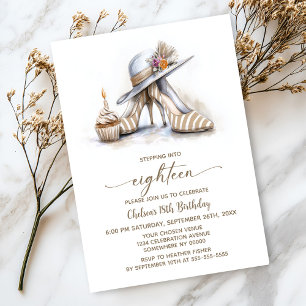 Beige Striped High Heel Shoes 18th Birthday Party Invitation