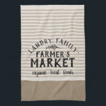 Beige Stripes Custom Farmer's Market | Farmhouse Tea Towel<br><div class="desc">Modern farmhouse stripe farmer's market kitchen towel personalised with your city, family name or other custom text. Please note that the subtle linen texture is part of the printed design and the product is not made of real linen fabric. Click the Customise It button to add your own text and...</div>