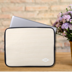 Beige Stripes Initials  Laptop Sleeve