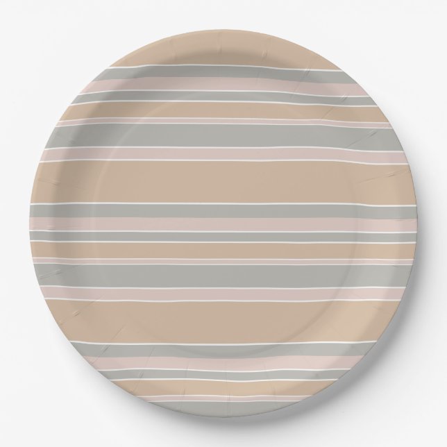 Beige stripes paper plate (Front)