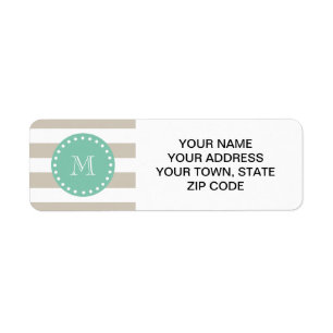 Beige Stripes Pattern, Mint Green Monogram Return Address Label