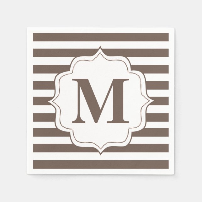 Beige Stripes Personalised Monogram Napkins (Front)