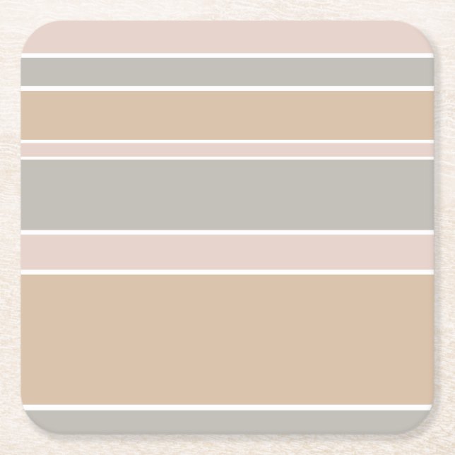 Beige stripes square paper coaster (Front)