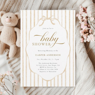 Beige Stripes with Scalloped Frame Baby Shower  Invitation