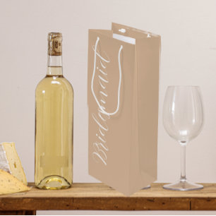 Beige Stylised Script Wedding Bridesmaid Wine Gift Bag