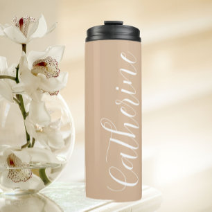 Beige Stylised Wedding Bridesmaid Name Thermal Tumbler