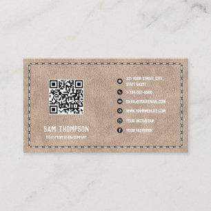 Beige Suede Leather Business QR Code Card