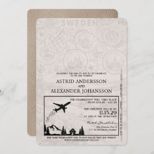Beige Sweden Passport Wedding Invitation