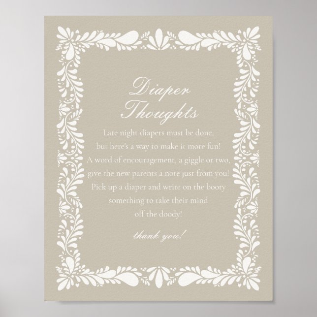 Beige Talavera Tile Diaper Thoughts Baby Shower Poster (Front)